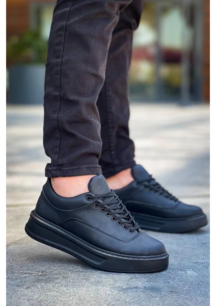 KB-005 Kuback Siyah Cilt Siyah Taban Bağcıklı Günlük Erkek Ayakkabı