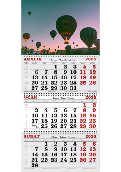 2026 Yılı Gemici Takvimi-Seher Vakti Kapadokya