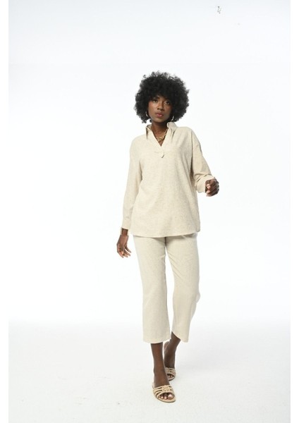 Kadın Rahat Kalıp Natur Renk Gömlek fırsatları