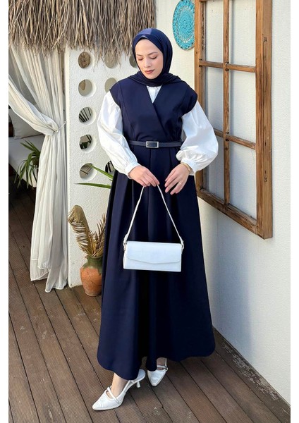 Pile Detaylı Kemerli Jile Lacivert