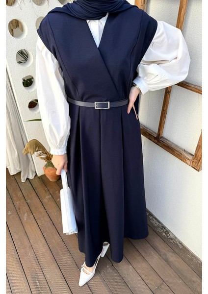 Pile Detaylı Kemerli Jile Lacivert modelleri