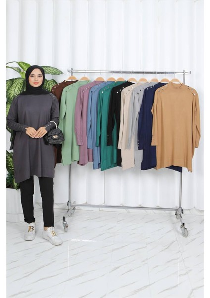 7014 Omuzu Kolu Düğmeli Vanezia Triko Tunik