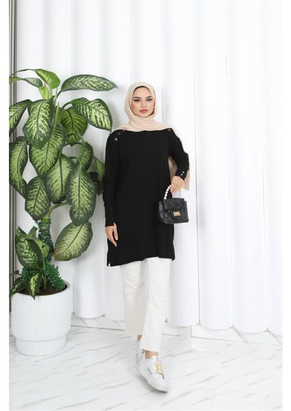 7014 Omuzu Kolu Düğmeli Vanezia Triko Tunik fiyatları