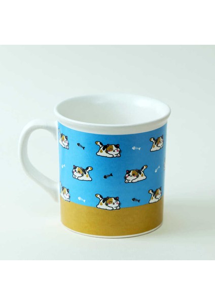 Kedi Desenli Mavi Seramik Kupa