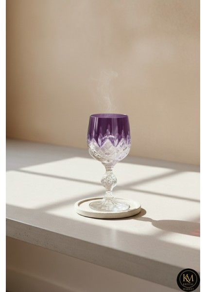 El Yapımı Kristal Damla Renkli Lüks Ayaklı Kadeh Kahve Yanı Su Bardağı