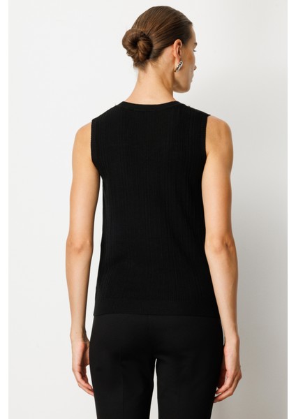 Kadın Yakası Boncuklu Triko Bluz 60361 Siyah fırsatları