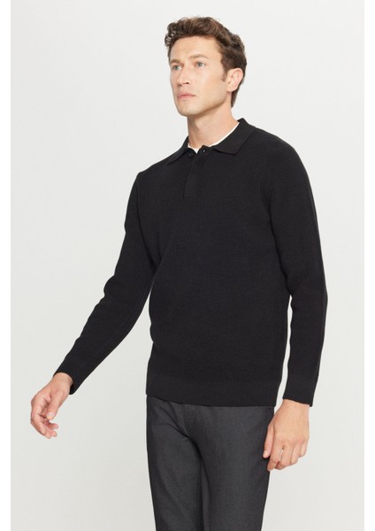 Pamuklu Standart Fit Normal Kesim Jakarlı Polo Yaka Triko Kazak modelleri