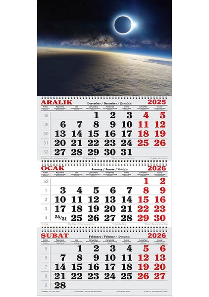 2026 Yılı Gemici Takvimi- Uzaydan Güneş Tutulması