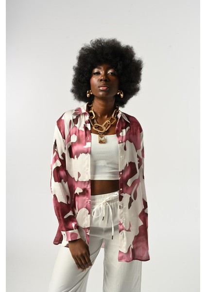 Kadın Karışık Desenli Oversize Kesim Gömlek