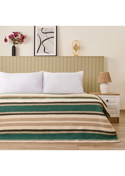 Soft Huzra Pamuklu Çift Kişilik Battaniye - Yeşil - 200X220 cm