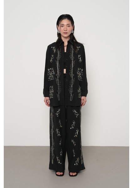 Kadın Önü Boncuk ve Taş Işlemeli Oversize Gömlek fırsatları