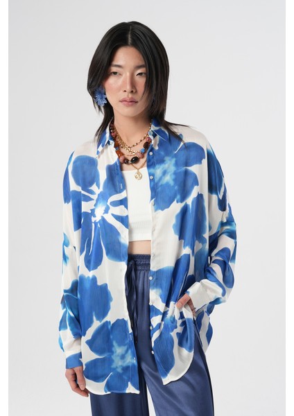 Kadın Büyük Çiçek Desenli Oversize Gömlek fiyatları