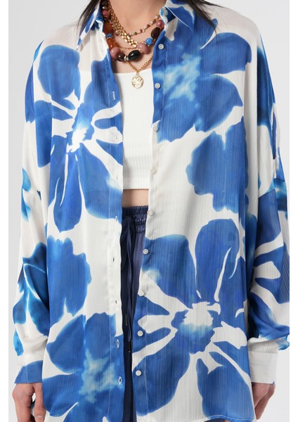 Kadın Büyük Çiçek Desenli Oversize Gömlek modelleri