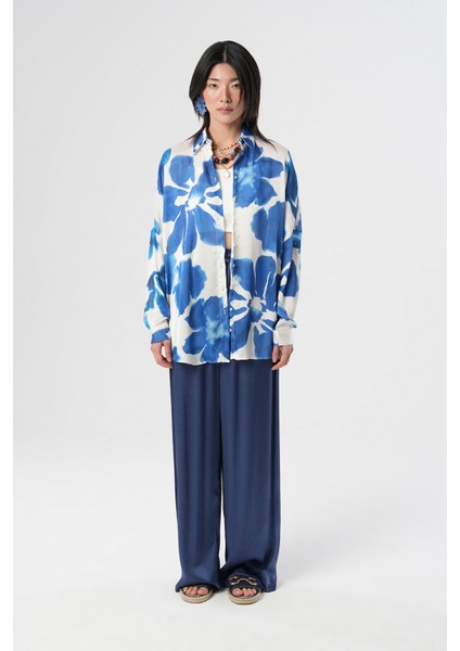 Kadın Büyük Çiçek Desenli Oversize Gömlek fırsatları