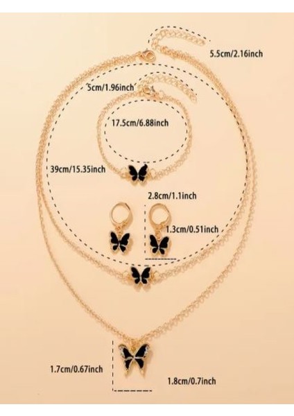 4 Parça Taşlı Kelebek Takı Seti Siyah fiyatları