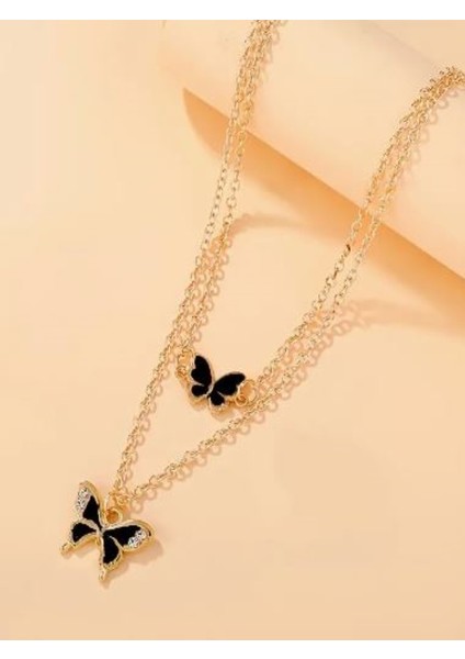 4 Parça Taşlı Kelebek Takı Seti Siyah indirimleri