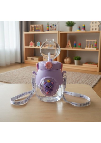 Sevimli Figürlü Pipetli Boyun Askılı Matara Otomatik Kapaklı Çocuk Matarası Okul Matarası 1000 ml modelleri