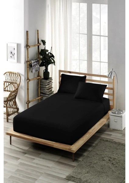 Battal Çift Kişilik %100 Pamuk Lastikli Çarşaf + 2 Adet Yastık Kılıfı 180 x 200