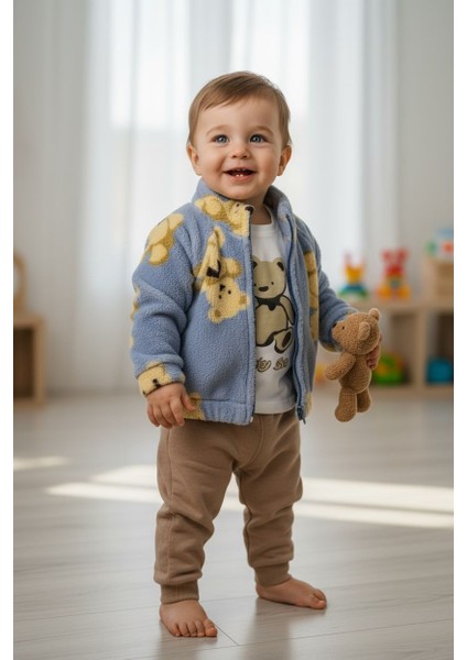 Ayıcık Desenli Erkek Bebek Üçlü Takım