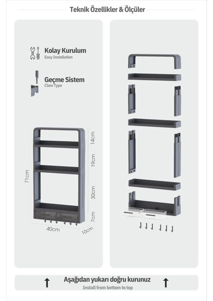 Çok Amaçlı Yapışkanlı Duvar Rafı Organizer 3 Katlı Banyo & Mutfak Rafı 2 Çekmeceli Havluluk Beyaz modelleri