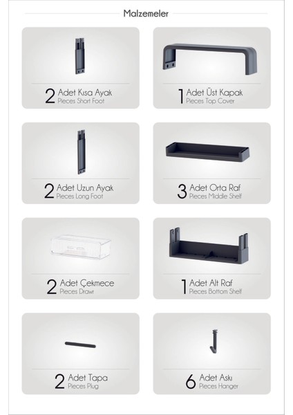 Çok Amaçlı Yapışkanlı Duvar Rafı Organizer 3 Katlı Banyo & Mutfak Rafı 2 Çekmeceli Havluluk Beyaz indirimleri