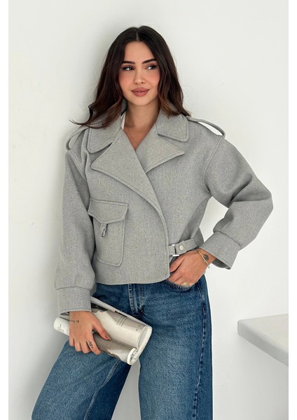 Kaşe Cep Detaylı Mont Gri modelleri