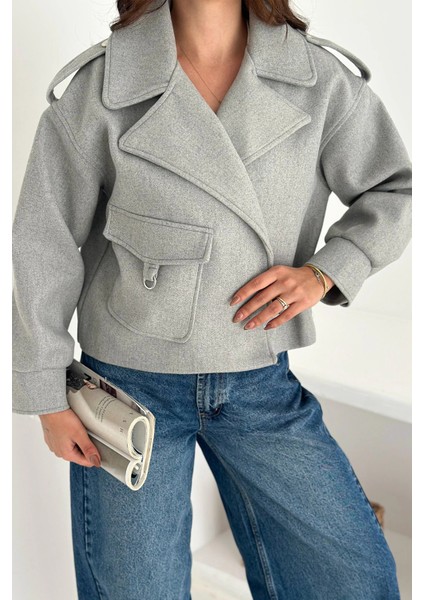 Kaşe Cep Detaylı Mont Gri fırsatları