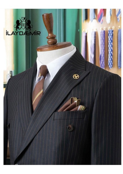 Kırlangıç Yaka, Kruvaze, Çizgili, Erkektakım Elbise, Slim Fit, Siyah fiyatları