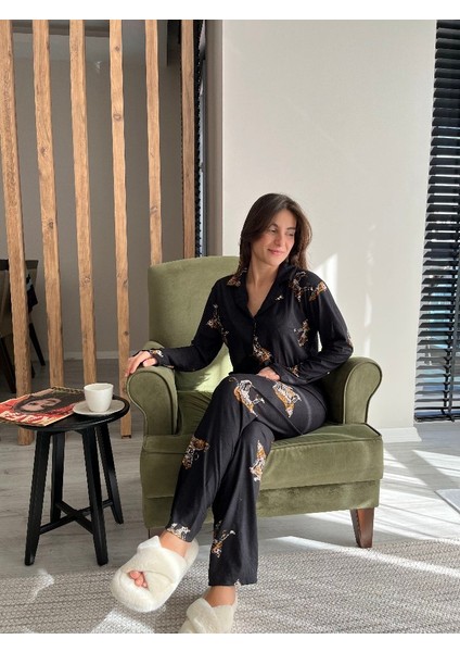 Leopar Siyah Kadın Pijama Takımı fiyatları