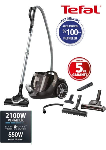 Turbo Başlıklı 5 Yıl Garantili 5★ Silence Force Cyclonic Toz Torbasız Elektrikli Süpürge, Siklon + Yüksek Verimli Filtre