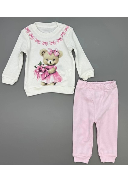 Kız Bebek Ayıcık Baskılı Çıt Çıtlı Alt Üst Ikili Gündelik Takım 6-18 Ay fiyatları