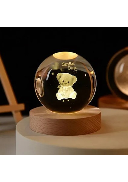 Dekoratif Ayıcık Tasarımlı Işıklı Cam Küre