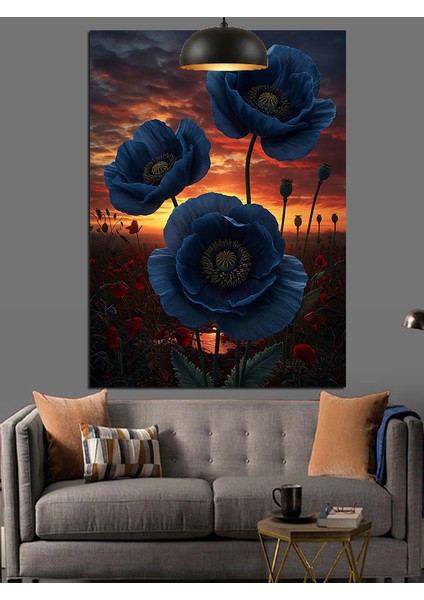 Koyu Mavi Çiçekler Gece Manzarası Dekoratif Kanvas - Mdf Ahşap Tablo modelleri