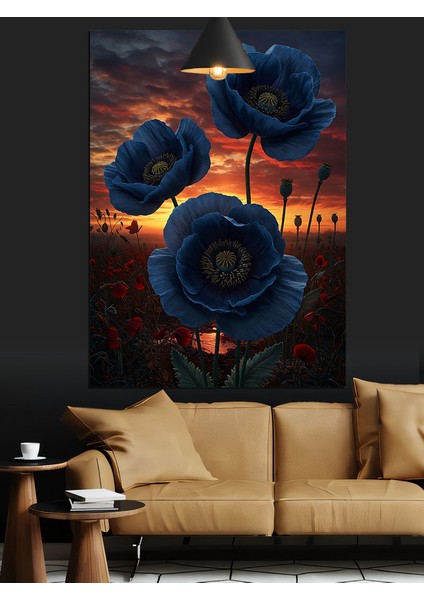 Koyu Mavi Çiçekler Gece Manzarası Dekoratif Kanvas - Mdf Ahşap Tablo indirimleri