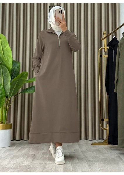 Fermuar Detaylı Cepli Spor Uzun Örme Tesettür Elbise fırsatları