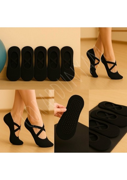6'li Siyah Cotton Plates&yogo Reformer Kaydirmaz Çorap Burun Dikişiz