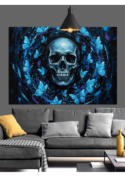 Mavi Kurukafa Detaylı Dekoratif Kanvas - Mdf Ahşap Tablo