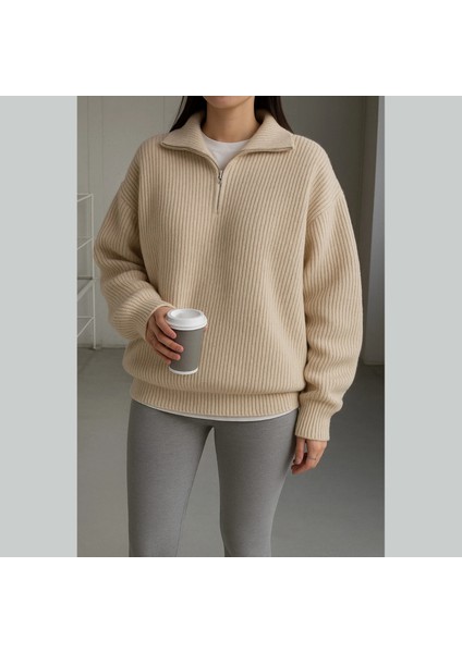 Unisex Dik Yaka Kaliteli Tarz Yeni Sezon Oversize Kazak