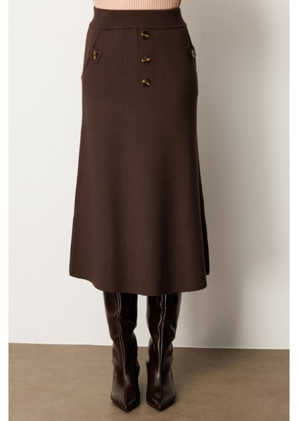 Kadın Düğmeli Triko Etek 65207 Kahverengi modelleri