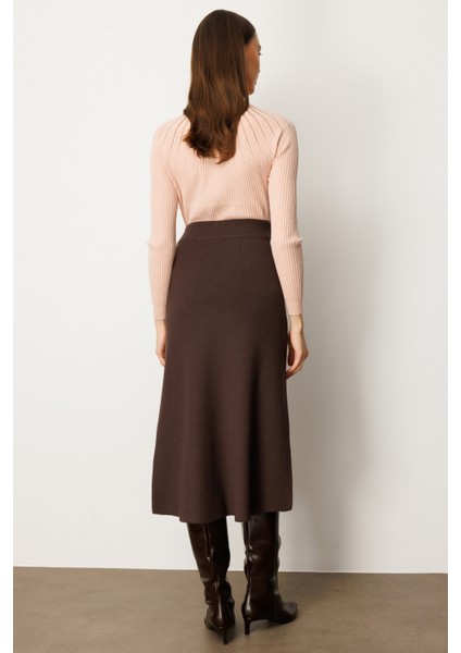 Kadın Düğmeli Triko Etek 65207 Kahverengi fırsatları