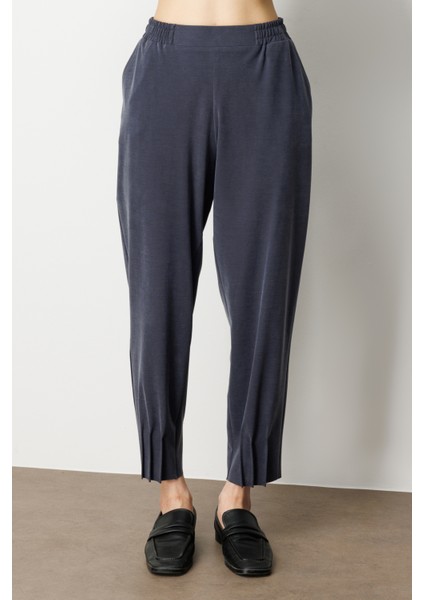 Kadın Beli Lastikli Paçası Dikişli Pantolon 64409 Lacivert modelleri