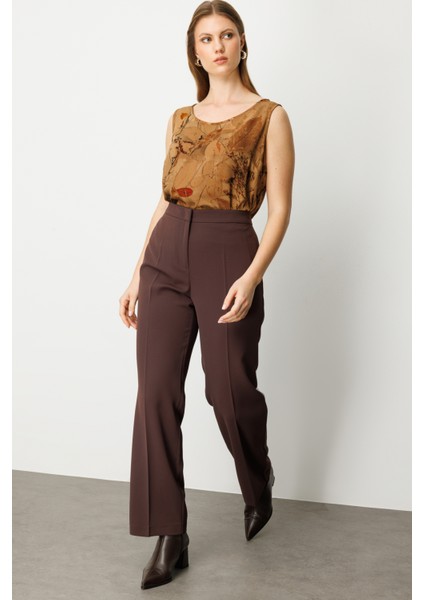 Kadın Büyük Beden Bol Paça Krep Pantolon 1033 Kahverengi fiyatları