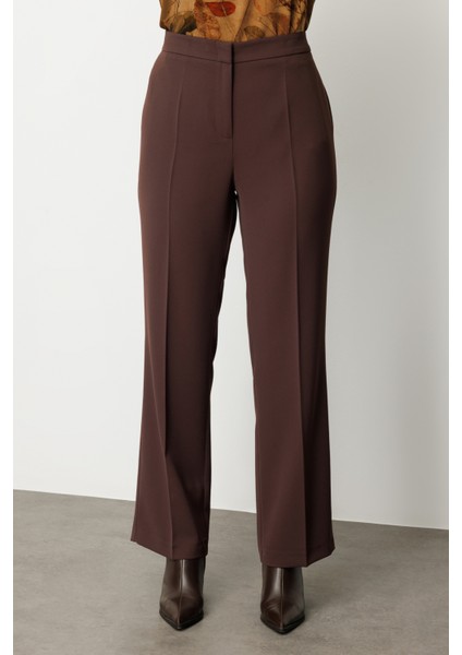 Kadın Büyük Beden Bol Paça Krep Pantolon 1033 Kahverengi modelleri