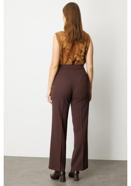 Kadın Büyük Beden Bol Paça Krep Pantolon 1033 Kahverengi fırsatları