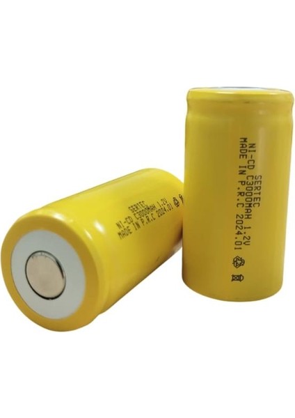 1.2V 3000 Mah - C Orta Boy - Ni-Cd Şarjlı Pil - (Başsız / Flat Head) (800800)