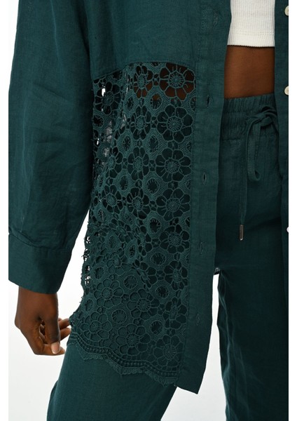 Kadın Kolları Nakışlı Tek Tarafı Fistolu Petrol Renk Gömlek fırsatları