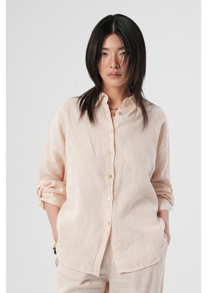 Kadın %100 Keten Kolları Düğme Detaylı Gömlek fiyatları