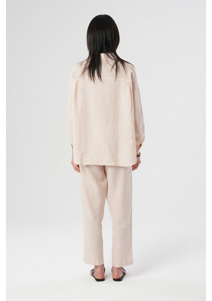 Kadın %100 Keten Kolları Düğme Detaylı Gömlek indirimleri