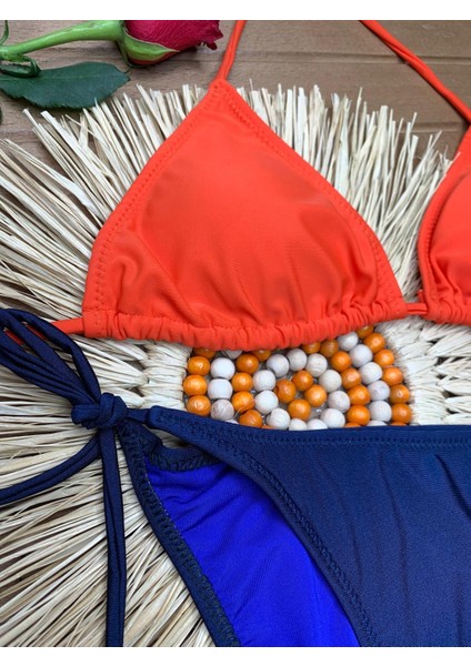 Kadın Likralı Yandan Boyundan Bağlamalı Şık Ipli Üçgen Bikini Takım fiyatları