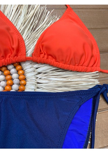 Kadın Likralı Yandan Boyundan Bağlamalı Şık Ipli Üçgen Bikini Takım modelleri